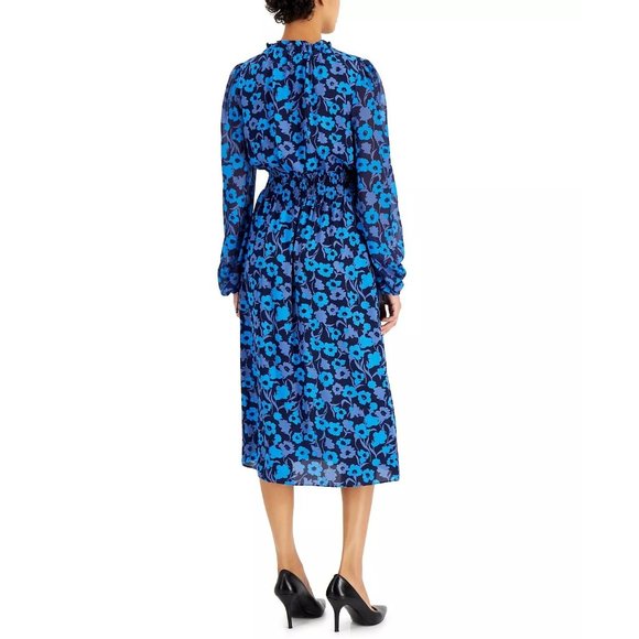 ANNE KLEIN Printed Chiffon Smocked Midi Dress - Medium - Picture 3 of 4